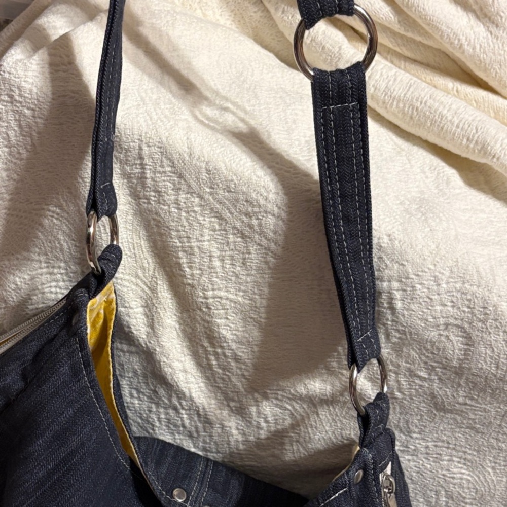 Stylish Denim hobo Shoulder Bag w yellow accents - Picture 5 of 9